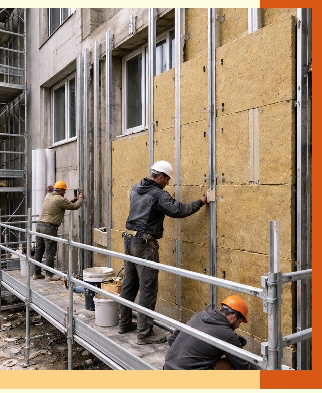 Утепление вентилируемого фасада в Вольске от 5671 руб/м2 — монтаж и утепление вентфасад | ТепломастерВль